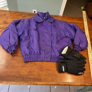 Vintage women’s Purple Edelweiss ski coat jacket with gloves size medium
